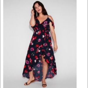 Express floral ruffle cold shoulder maxi dress